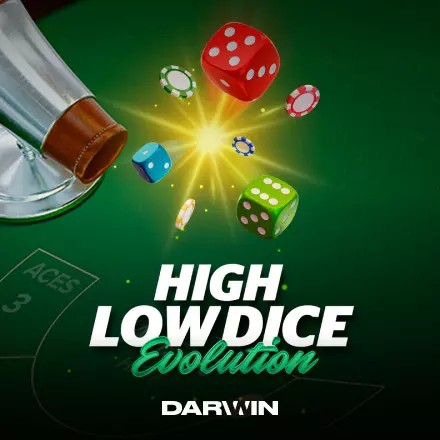 High Low Dice Evolution slot logo by Darwin Gaming at Betico Casino